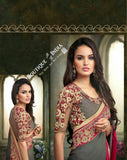 Sarees - Grey, Pink Net and Chiffon Embroidered - Boutique4India Inc.