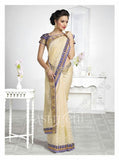 Chiffon Silk and Net Saree in Half White and Blue - Boutique4India Inc.