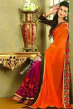 Sarees - Orange And Purple Net and Chiffon - Boutique4India Inc.