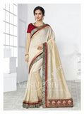 Chiffon Silk and Net Saree in Half White and Maroon - Boutique4India Inc.