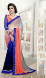 Reversible Silk and Faux Georgette Saree in Blue, Orange and Peach - Boutique4India Inc.