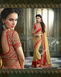 Sarees - Net and Chiffon with Orange Shade and Golden - Boutique4India Inc.