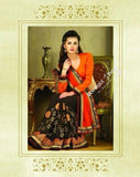 Sarees - Net and Chiffon with Orange, Black And Golden Color - Boutique4India Inc.