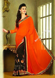 Sarees - Net and Chiffon with Orange, Black And Golden Color - Boutique4India Inc.