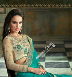 Sarees - Net and Chiffon with Turquoise And Golden Color - Boutique4India Inc.