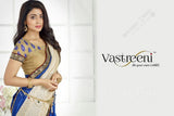 Chiffon Silk and Net Embroidered Saree in Blue, Creamand Half White - Boutique4India Inc.