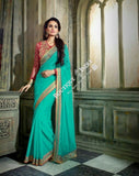 Sarees - Blue, Red And Golden Net and Chiffon - Boutique4India Inc.