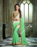Sarees - Green, Cream, Golden Net and Chiffon - Boutique4India Inc.
