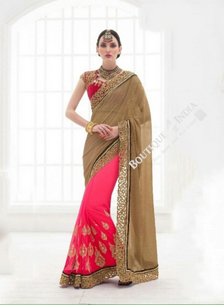 Sarees - Pink, Ruby Red And Golden Bridal Collections - Resplendent Bridal Designer Wedding Special Collections / Wedding / Party / Special Occasions / Festival - Boutique4India Inc.
