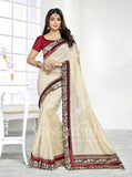 Chiffon Silk and Net Saree in Half White and Maroon - Boutique4India Inc.