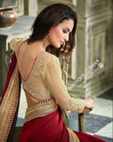 Sarees - Maroon and Golden Embroidered Net and Chiffon - Boutique4India Inc.
