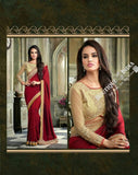 Sarees - Maroon and Golden Embroidered Net and Chiffon - Boutique4India Inc.