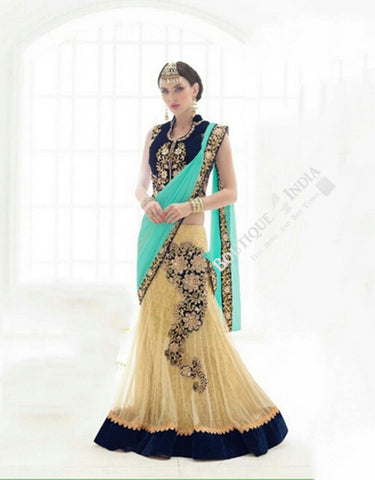 Sarees - Sky Blue, Royal Blue And Golden Bridal Collections - Resplendent Bridal Designer Wedding Special Collections / Wedding / Party / Special Occasions / Festival - Boutique4India Inc.
