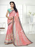 Chiffon Silk and Net Embroidered Saree in Pink and Blue - Boutique4India Inc.