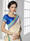 Chiffon Silk and Net Saree in Cream, Half White and Blue - Boutique4India Inc.