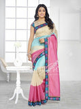 Chiffon Silk and Net Embroidered Saree in Pink, Blue and Cream - Boutique4India Inc.