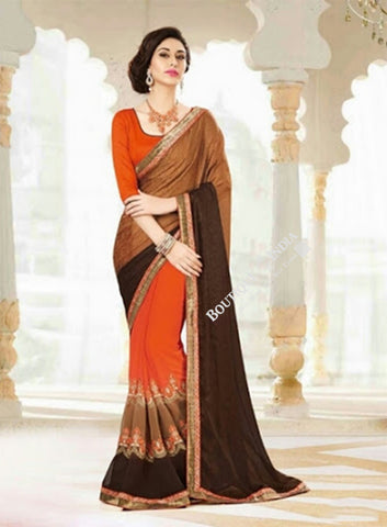 Sarees - Orange, Brown, Coffee Brown Designer Collections - Reversible Trendy Designer Collections / Wedding / Special Occassions / Festival / Party Wear - Boutique4India Inc.
