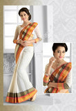 Ravishing Cotton Silk Saree in White and Orange - Boutique4India Inc.