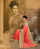 Sarees - Net and Chiffon Peach and Golden - Boutique4India Inc.