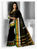 Cotton Silk Casual Saree in Black , Golden and Green - Boutique4India Inc.