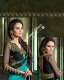 Sarees - Blue Grey Black And Golden Net and Chiffon - Boutique4India Inc.