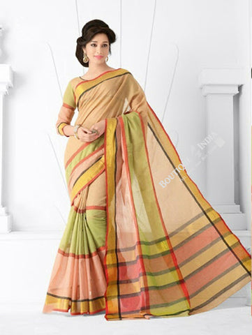 Trendy Cotton Silk Saree in Light Pink/ Peach and golden - Boutique4India Inc.