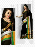 Cotton Silk Casual Saree in Black , Golden and Green - Boutique4India Inc.