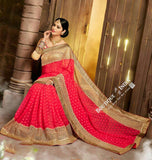 Sarees - Net and Chiffon with Pink and Golden Color - Boutique4India Inc.