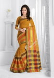 Trendy Cotton Silk Saree in Mustard and golden - Boutique4India Inc.