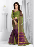 Trendy Cotton Silk Saree in Green and Purple - Boutique4India Inc.