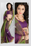 Trendy Cotton Silk Saree in Green and Purple - Boutique4India Inc.