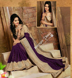 Sarees - Net and Chiffon with Purple and Golden Color - Boutique4India Inc.