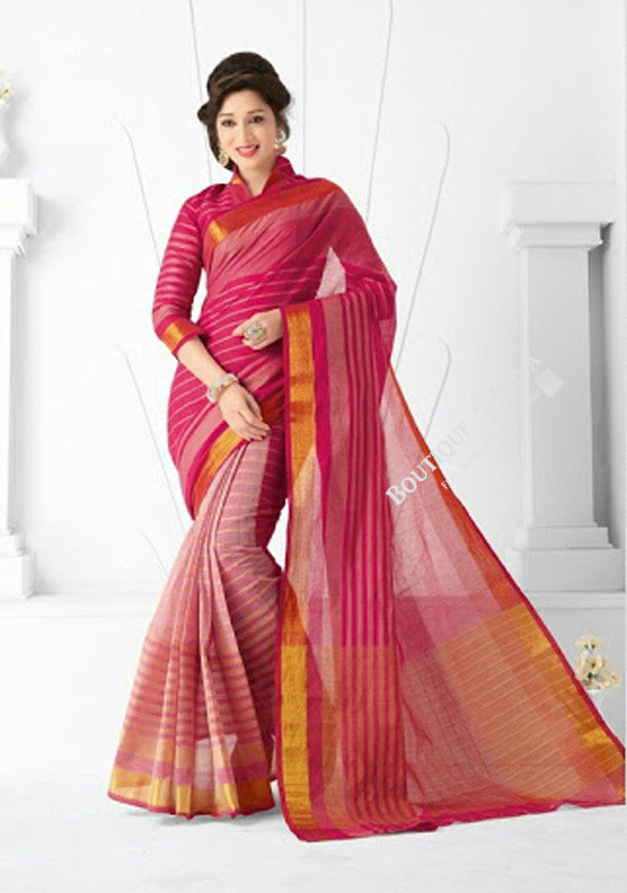 Sarees - Different Pink Shades And Golden Designer Cotton Collections - Stunning Designer Cotton Trendy Designer Collections / Party / Special Occasions / Festival / Casual Wear - Boutique4India Inc.