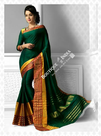 Cotton Silk Casual Saree in Green and Golden - Boutique4India Inc.